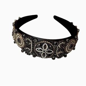Elegant Black and Gold Bling Rhinestone Beaded Rmbellished Headband